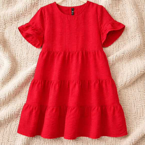 0119 Resort wear for this summer. SHEIN bright pink tiered dress. Size Large - Picture 2 of 10